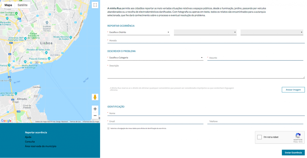 Interface para reportar ocorrência