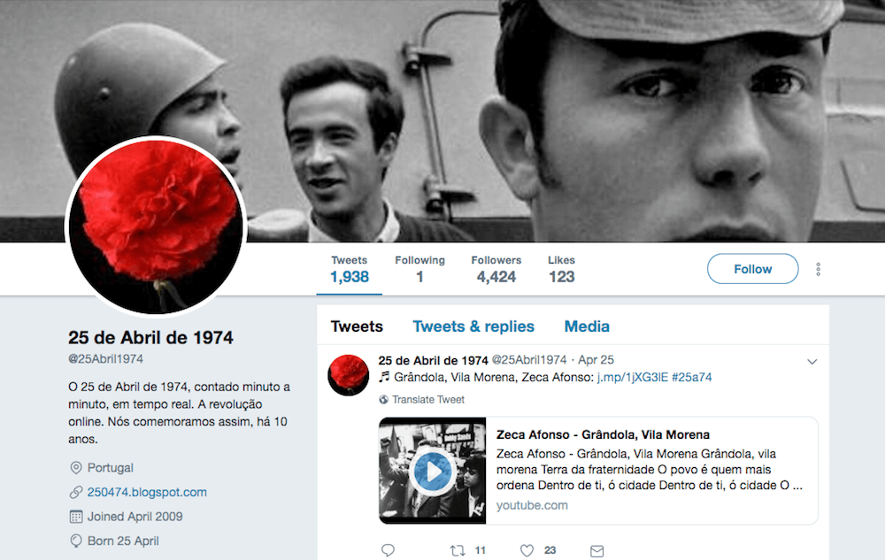 Conta 25Abril1974 no Twitter