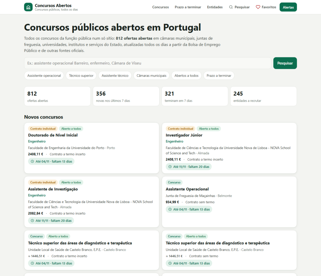 Concursos Abertos: página inicial