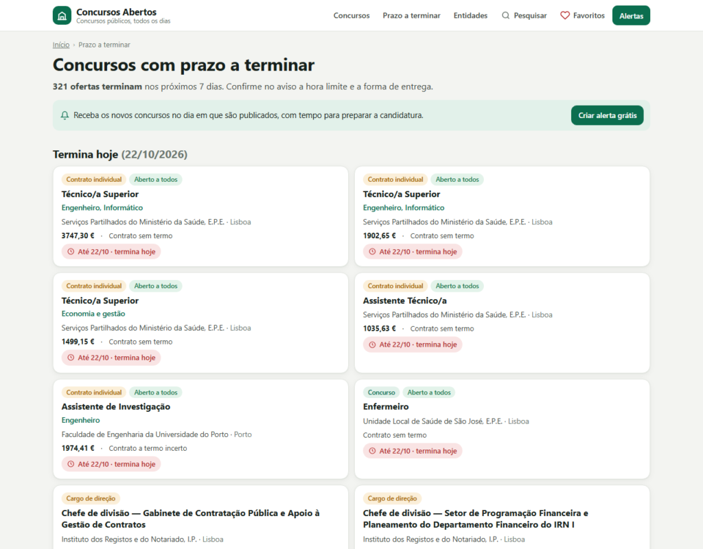 Concursos Abertos: prazo a terminar