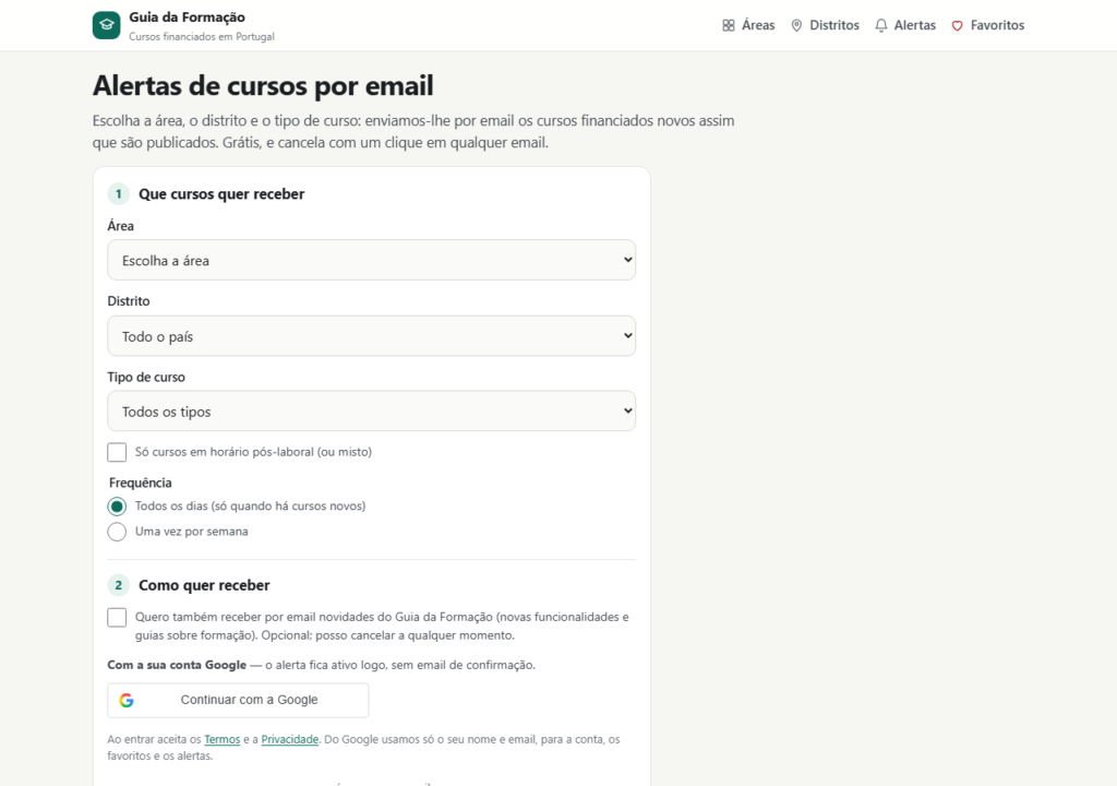 Guia da Formação: alertas por email