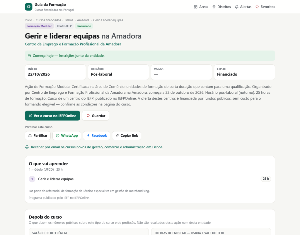 Guia da Formação: ficha de um curso