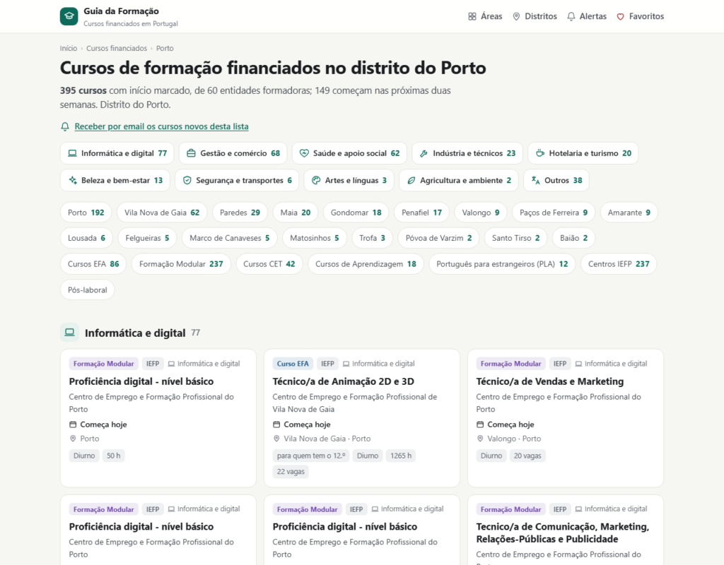 Guia da Formação: cursos de um distrito
